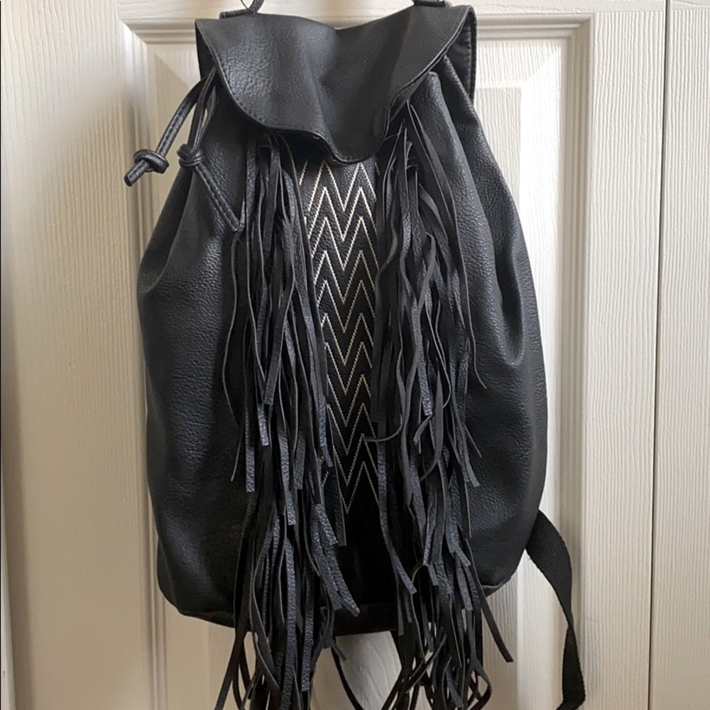 Black Fringe Backpack